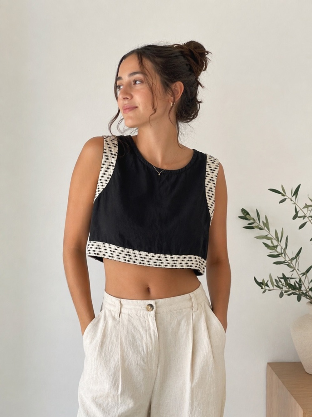 Bohemian Boho Cropped Cotton Top Black